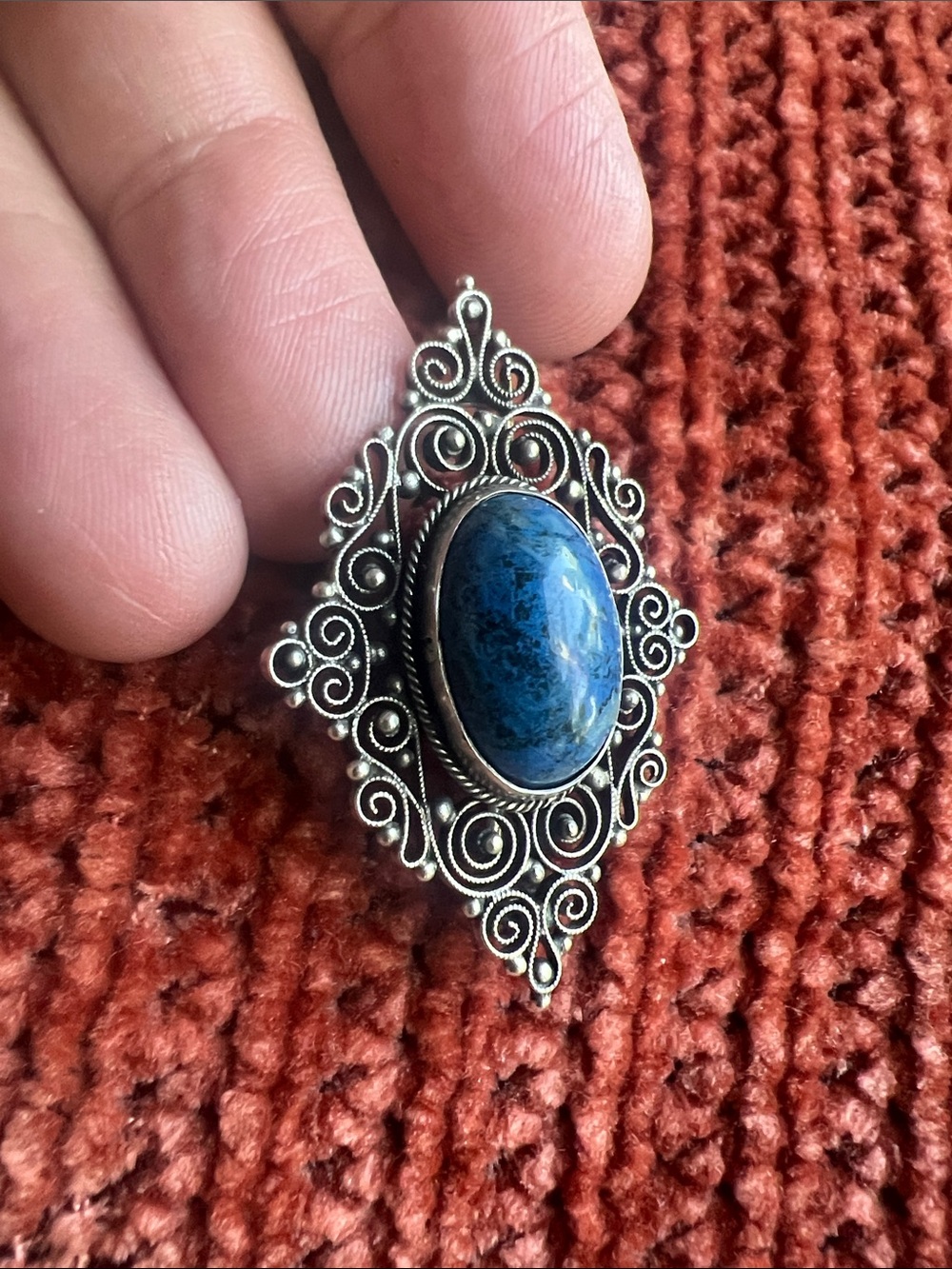 Vintage Feligree Brooch with Lapiz Lazuli Stone on 800 silver